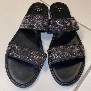 A new day- black bedazzled sandals
